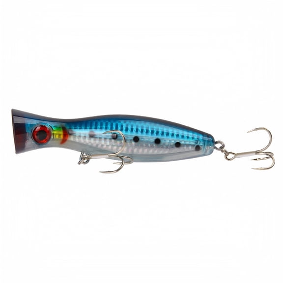 Topwater Popper Fishing Lure, Hard Bait with Treble Hooks for Bass Striper and Saltwater Fishing, Blue Silver, 1.41 oz, 4.92 Inch