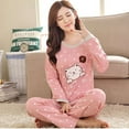 thumbnail image 1 of Topwoner 1 Set Women Sexy Plus Size Nightwear Cartoon Print Long Sleeve Pajama Set Home Clothes top+longpant, 1 of 5