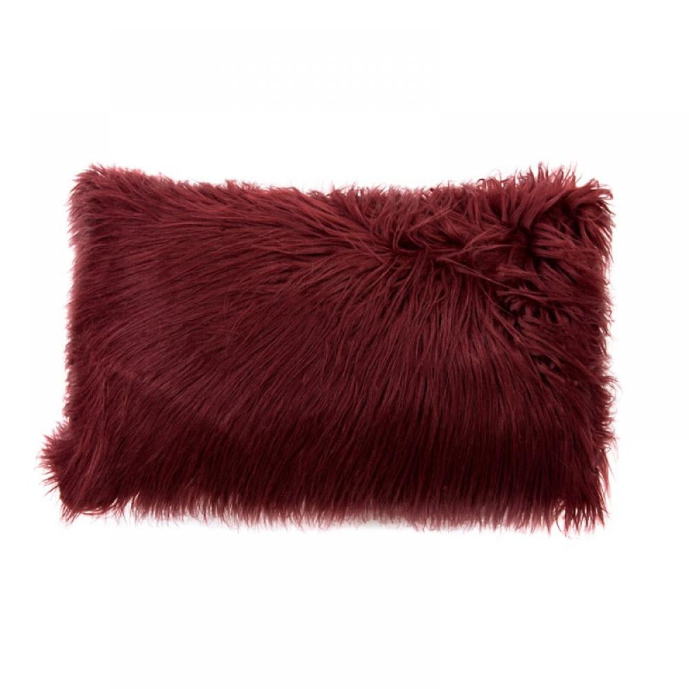 Topwoner Decorative Lumbar Black Fluffy Pillow Covers New Luxury Series Merino Style Faux Throw