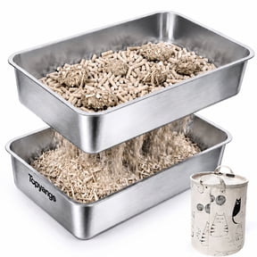 Topyangs XL Stainless Steel Sifting Cat Litter Box for Pine Pellets, Silver