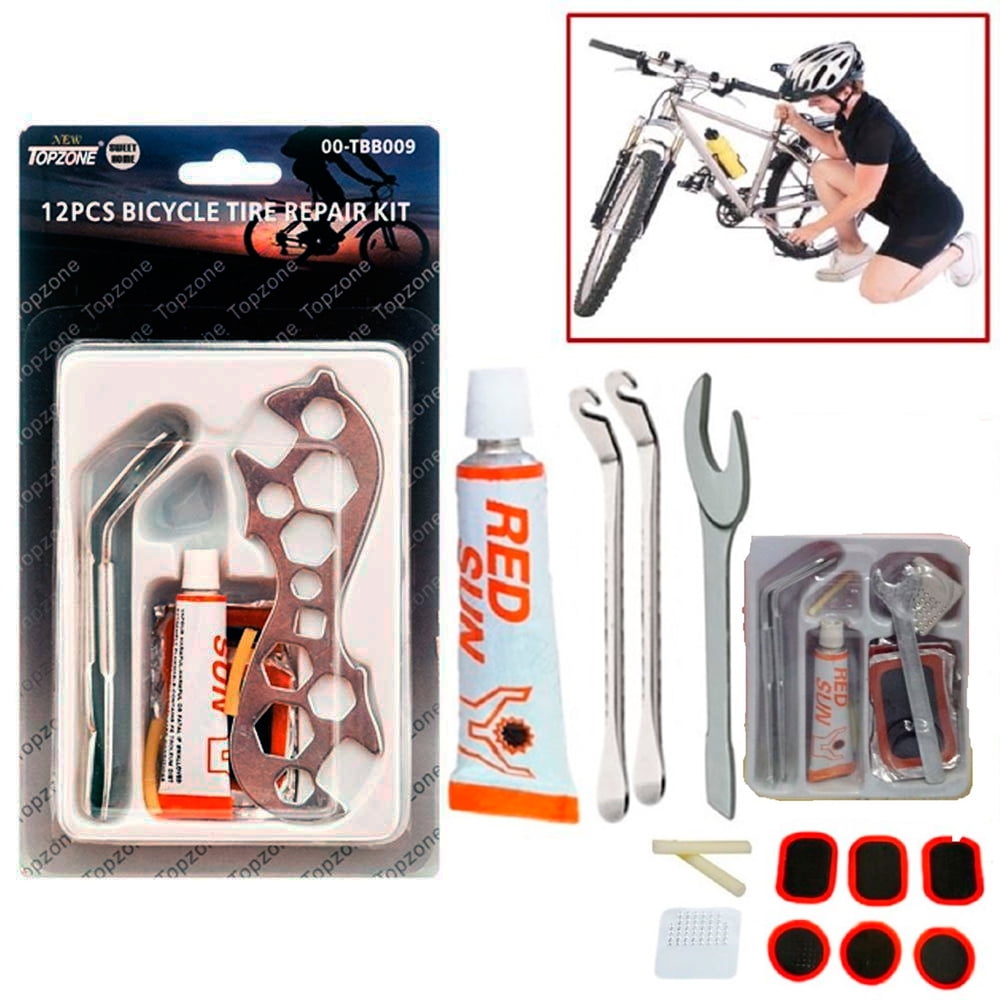 Topzone 12 Piece Bike Tire Repair Kit Bicycle Cycle Tube Puncture Patch
