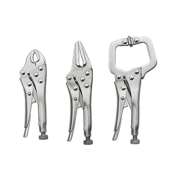 Topzone 3pcs Mini Vise Locking Pliers Set Curved Jaw Pliers And Long Nose And C Clamp Assorted Locking Weld