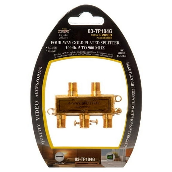 Topzone Video Splitter 4 Way Gold Plated Splitter 100db. 5 to 900 MHZ