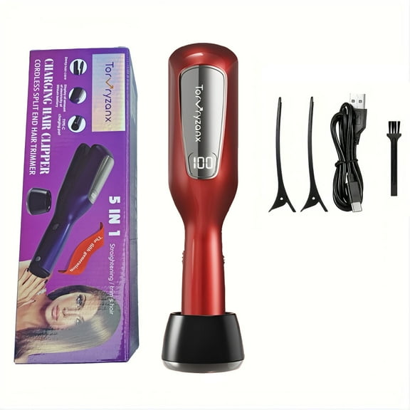 "TorVryzonx 5 in 1 Cordless Split End Trimmer Pro | Accessible Hair repair with Blue Light Hair Care and LED display | Rechargeable Split End remover Dry/damaged hair | FCC certified"