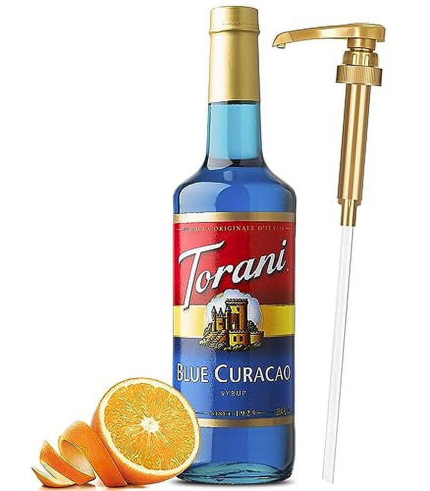 Torani Blue Curacao Syrup with Little Squirt Syrup Pump, 750ml 25.4
