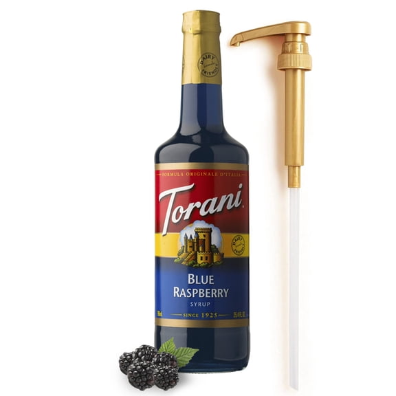 Torani Blue Raspberry Syrup for Drinks, Flavoring for Iced Tea, Lemonade, and Sodas, Pump Included, 25.4 Oz