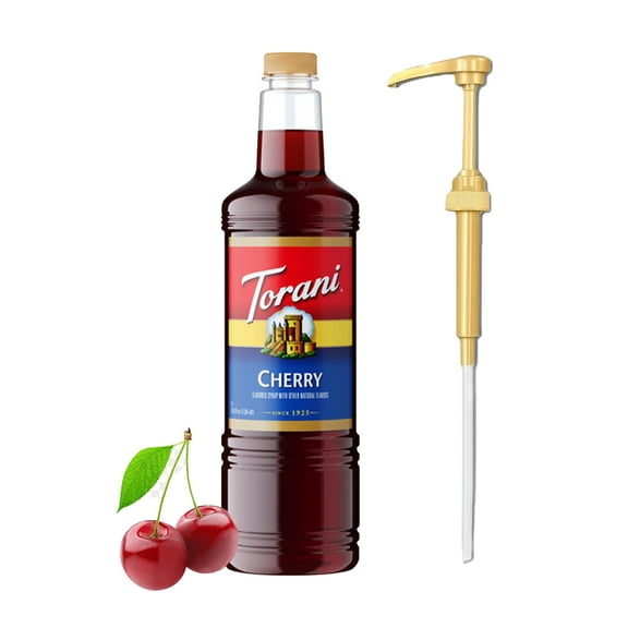 Torani Cherry Flavouring Syrup, 1L (33.8 fl oz)+ Gold Pump