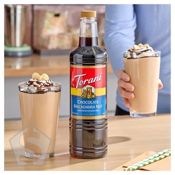Torani Chocolate Macadamia Nut Flavoring Syrup Plastic Bottle 1 Liter - 6/Case