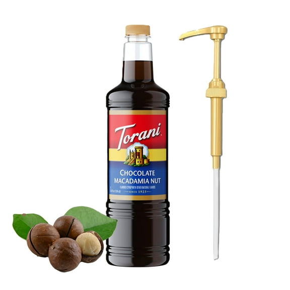 Torani Chocolate Macadamia Nut Flavouring Syrup, 1L Plastic Bottle with Absol Gold Pump