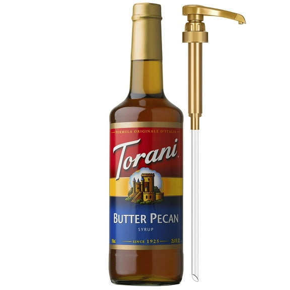Torani Coffee Syrup, Butter IEF31 Pecan Flavoring for Drinks, Glass Bottle with Pump Included, 25.4 Fl Oz