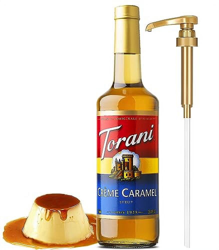 Torani Creme Caramel Syrup with Little Squirt Syrup Pump, 750ml 25.4