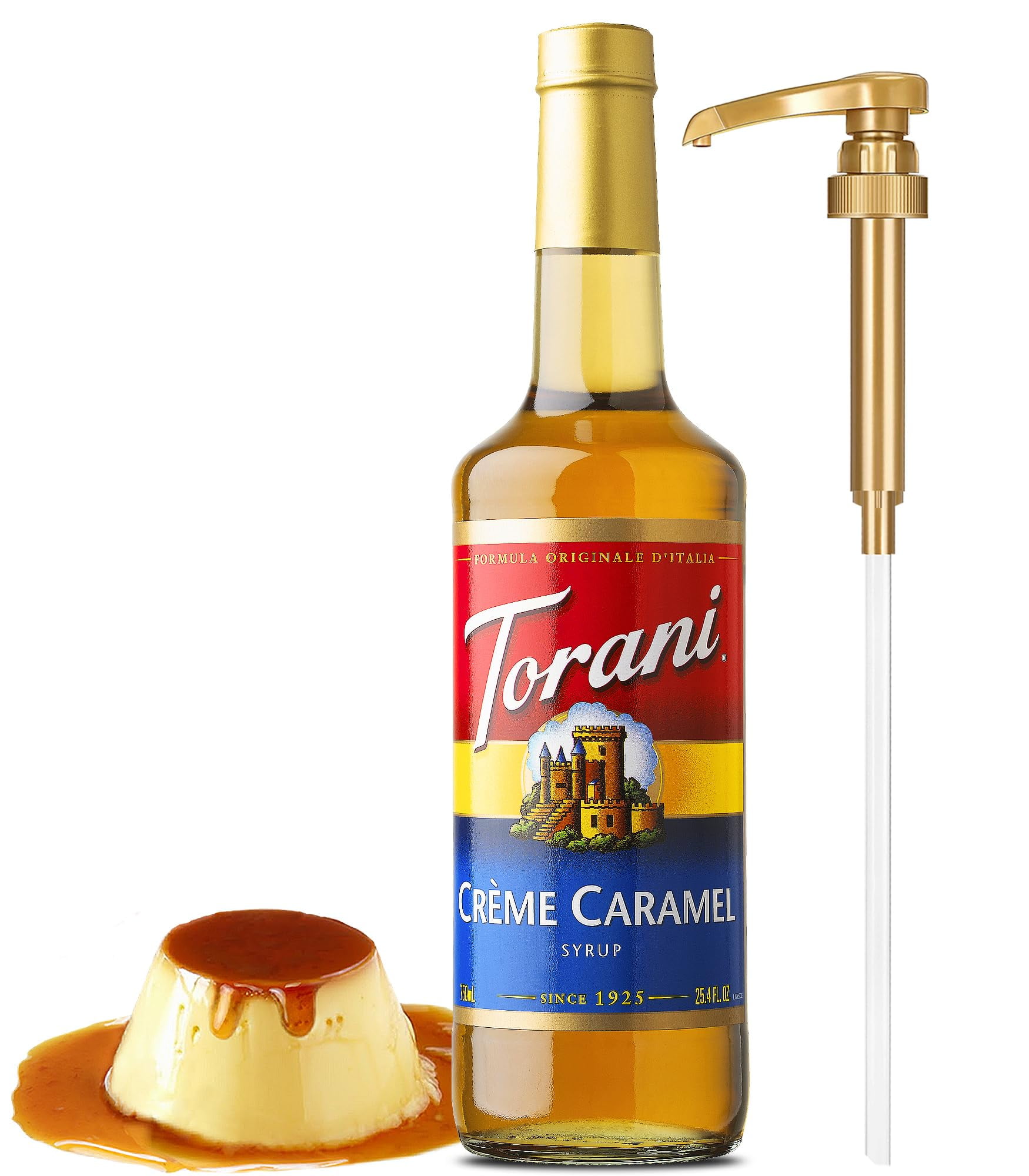 Torani Creme Caramel Syrup with Little Squirt Syrup Pump, 750ml 25.4