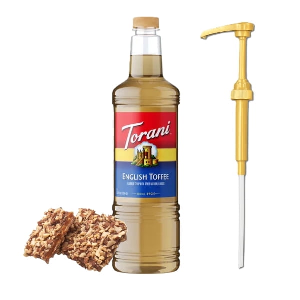 Torani English Toffee Flavouring Syrup, 1L Plastic Bottle with Absol Gold Pump