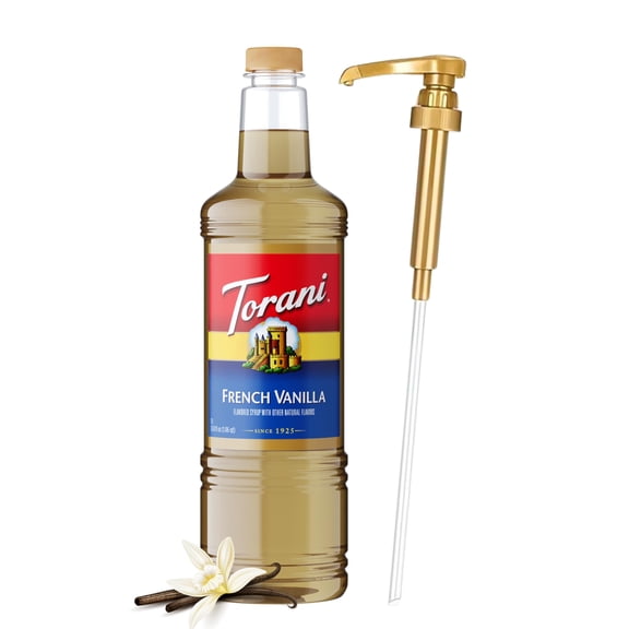 Torani French Vanilla Coffee Syrup 1 Liter Bottle with Pump Dispenser  Flavored Syrup with Pure Cane Sugar & Natural Ingredients  Perfect for Lattes, Teas, Cocktails & Desserts