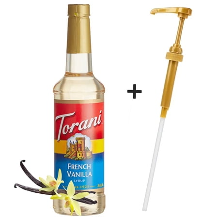 Torani French Vanilla Syrup, 25.4 oz (750 mL) + Gold Syrup Pump
