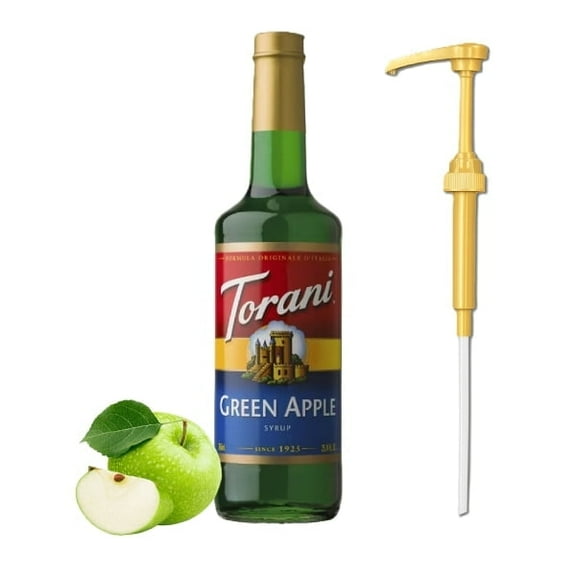 Torani Green Apple Flavouring Syrup, 25.4 fl oz (750ml) Glass Bottle with Absol Gold Pump