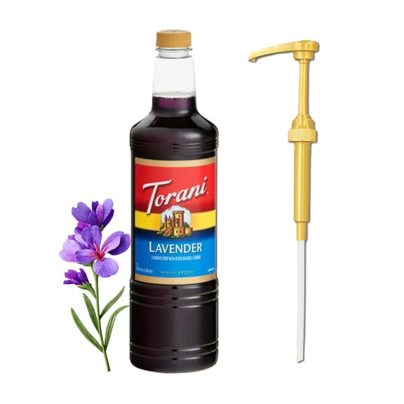Torani Lavender Flavouring Syrup, 33.8 fl oz (1 Liter) Plastic Bottle with Absol Gold Pump