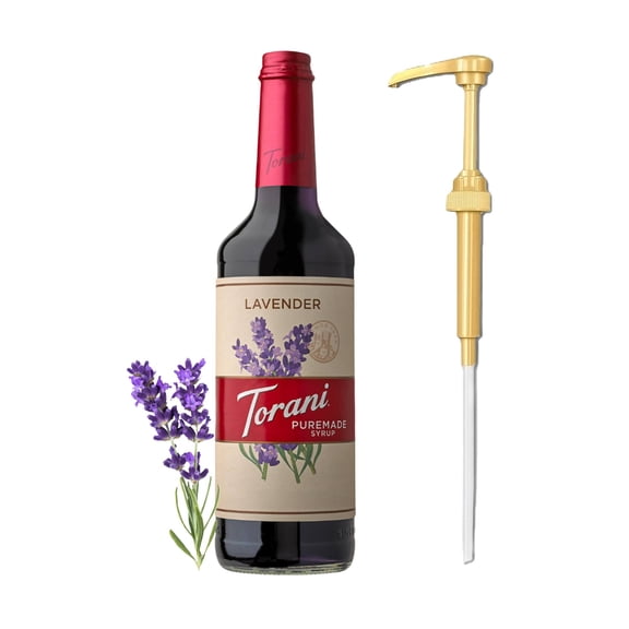 Torani Lavender Puremade Flavouring Syrup, 25.4 fl oz (750ml) Glass Bottle with Absol Gold Pump