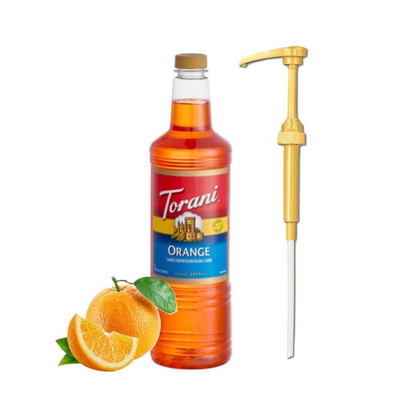 Torani Orange Flavored Syrup, Plastic Bottle with Absol Gold Pump, 1 Liter