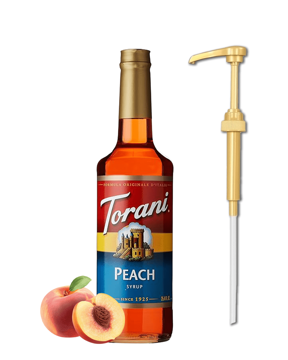 Torani Peach Classic Flavouring Syrup, 25.4 fl oz Glass Bottle + Gold ...