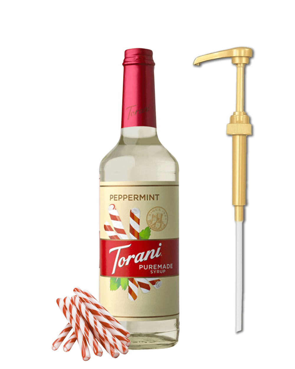 Torani Peppermint Puremade Flavouring Syrup, 25.4 fl oz (750ml) Glass Bottle with Absol Gold Pump