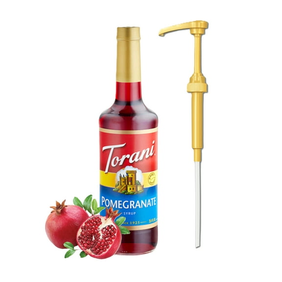 Torani Pomegranate Flavouring Syrup, 25.4 fl oz (750ml) Glass Bottle with Absol Gold Pump