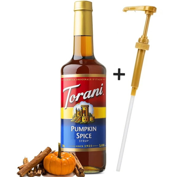 Torani Pumpkin Spice Flavoring Syrup 750 mL Glass Bottle + Gold Syrup Pump l Assortment pack