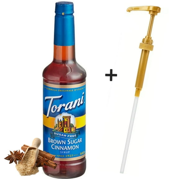 Torani Sugar-Free Brown Sugar Cinnamon Syrup, 25.4 oz (750 mL) + Gold Syrup Pump