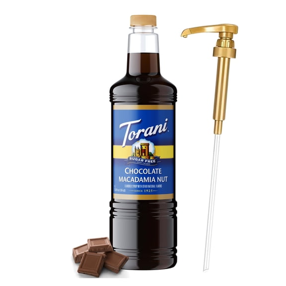 Torani Sugar Free Chocolate Macadamia Nut Syrup 1 Liter with Pump Keto Coffee Syrup for Lattes & Cold Brew, Diabetic Friendly, Zero Sugar Flavoring, Caf-Style Drinks