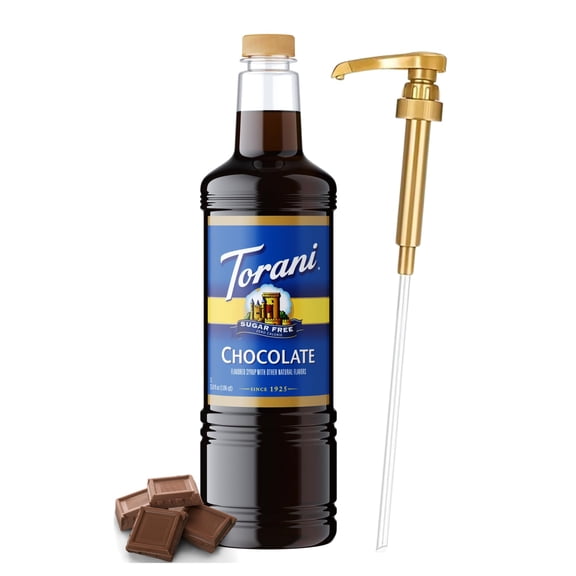 Torani Sugar Free Chocolate Syrup 1 Liter Bottle with Pump Dispenser Zero Sugar, Zero Calories, Keto Friendly, Gluten Free Chocolate Flavor for Coffee, Lattes, Cocktails & More