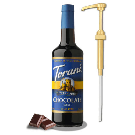 Torani Sugar Free Chocolate Syrup, 750mL (25.4 fl oz) Bottle + Gold Pump