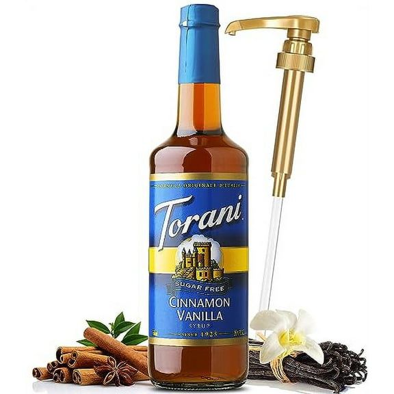 Torani Sugar Free Cinnamon .. Vanilla Syrup with Little .. Squirt Syrup Pump, 750ml .. 25.4 Ounces