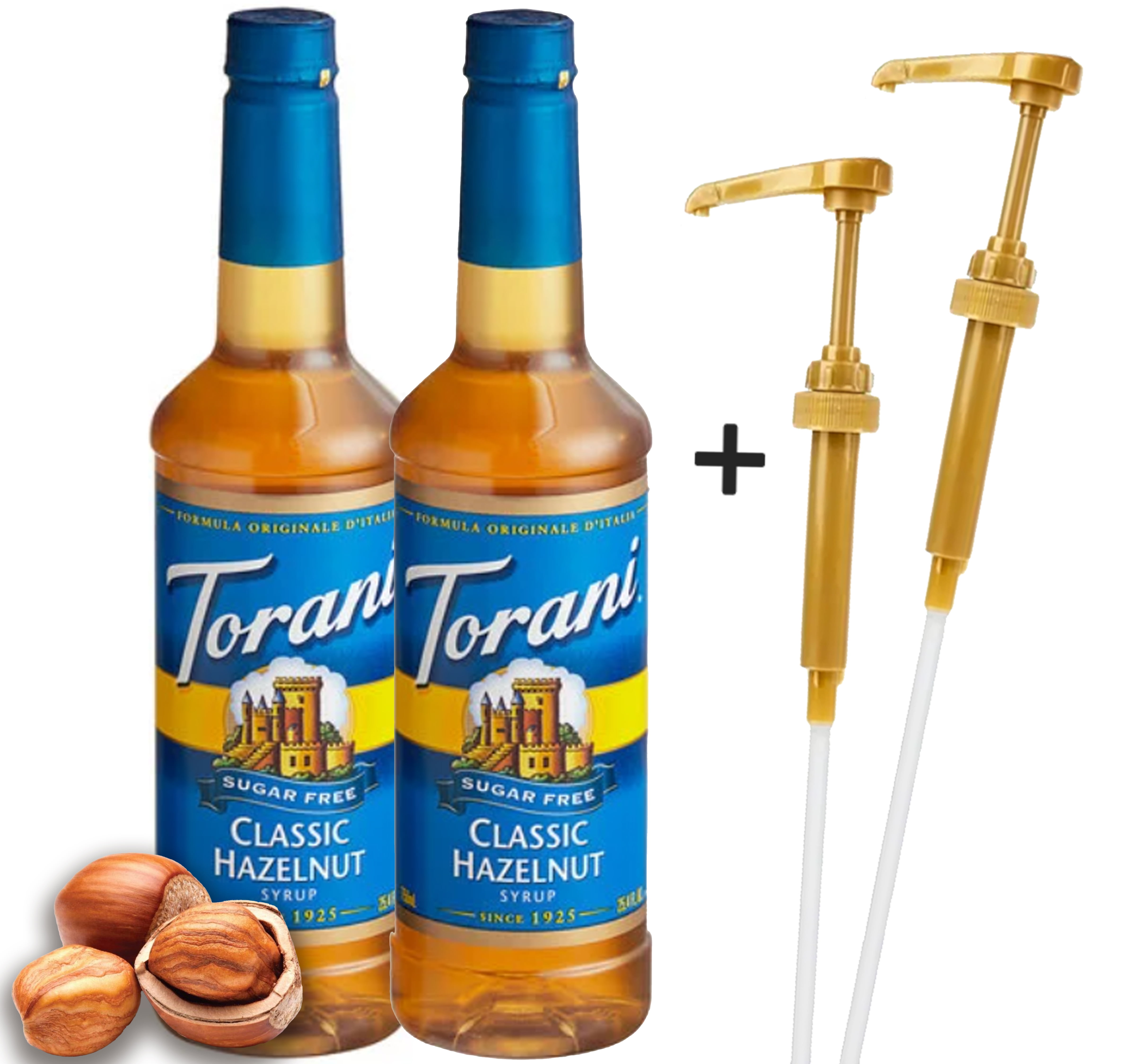 Torani SugarFree Classic Hazelnut Syrup, 25.4 oz (750 mL) + Gold Syrup
