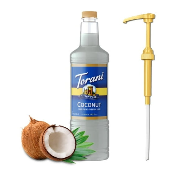 Torani Sugar Free Coconut Flavouring Syrup, 1L (33.8 fl oz)  Plastic Bottle with Absol Gold Pump