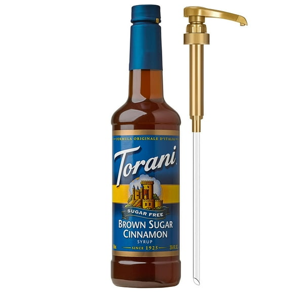 Torani Sugar Free Coffee GGA1 Syrup, Brown Sugar Cinnamon Flavored Syrup for Drinks, Zero Calorie, Pump Included, 25.4 Fl Oz