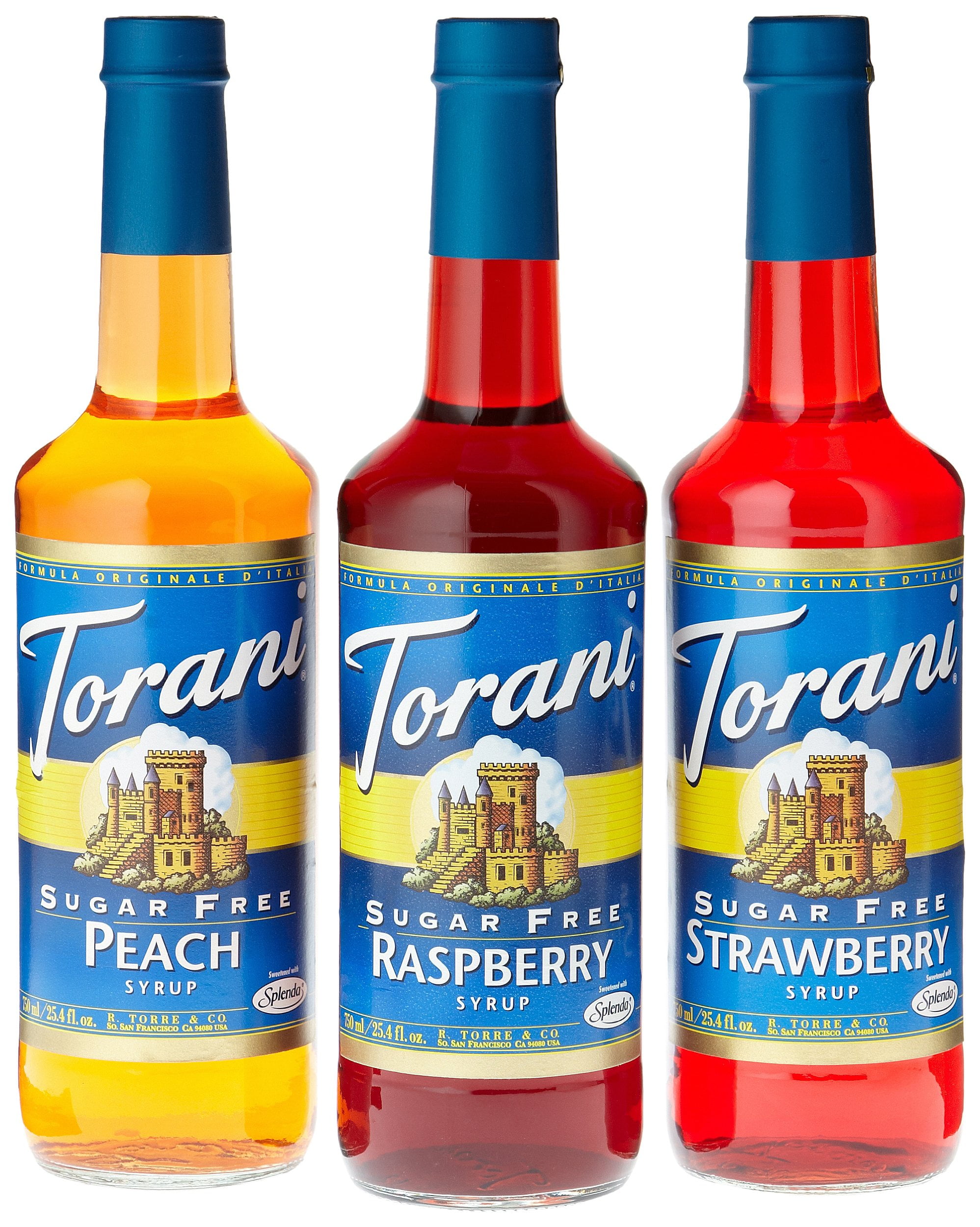Torani Sugar Free Fruit Flavor Syrup Variety Pack Raspberry, Strawberry, Peach, 25.4 Fl Oz