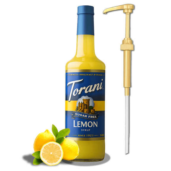 Torani Sugar Free Lemon Syrup, 750mL (25.4 fl oz) Bottle + Gold Pump