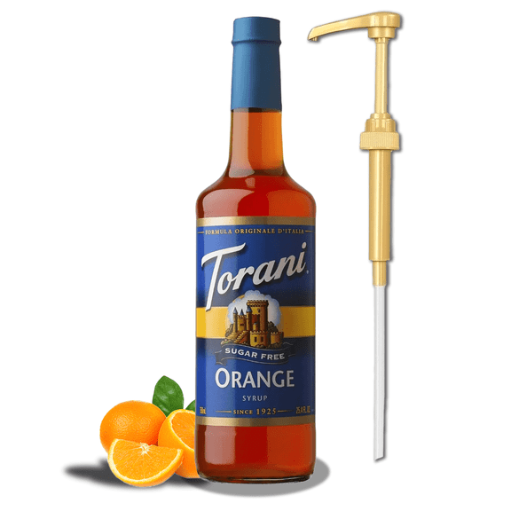 Torani Sugar Free Orange Syrup, 750mL (25.4 fl oz) Bottle + Gold Pump