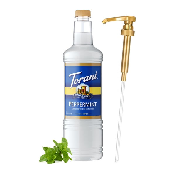 Torani Sugar Free Peppermint Syrup 1 Liter Bottle with Pump Dispenser Zero Sugar, Zero Calories, Keto Friendly, Gluten Free Mint Flavor for Coffee, Lattes, Cocktails, and Holiday Drinks