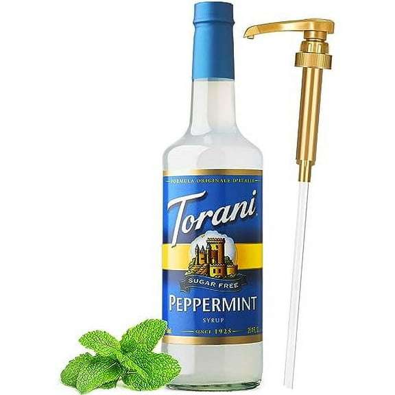 Torani Sugar Free Peppermint Syrup with Little Squirt Syrup Pump, 750ml 25.4 Ounces