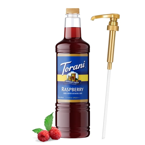 Torani Sugar Free Raspberry Syrup 1 Liter Bottle with Pump Dispenser  Zero Sugar, Zero Calories, Keto Friendly, Gluten Free Sweet & Tart Raspberry Flavor for Coffee, Lemonade, Cocktails & More