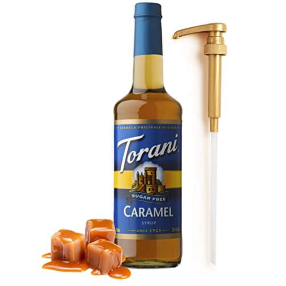 Torani Sugar Free Caramel Syrup for Coffee 25.4 Ounces Coffee Flavoring for Drinks with Fresh Finest Coffee Syrup Pump