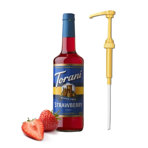 Torani Sugar Free Strawberry Flavouring Syrup, 25.4 fl oz Glass Bottle + Gold Pump