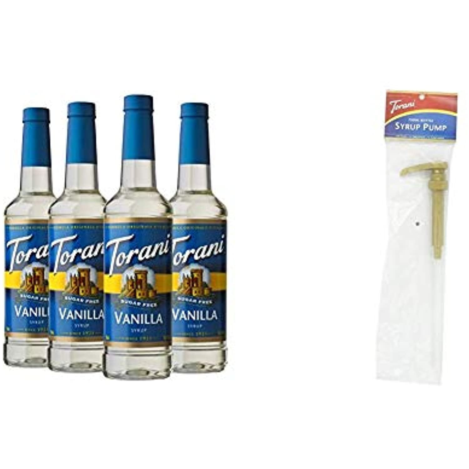 Torani Sugar Free Syrup, Vanilla, 25.4 Ounce (Pack Of 4) & Syrup Pump