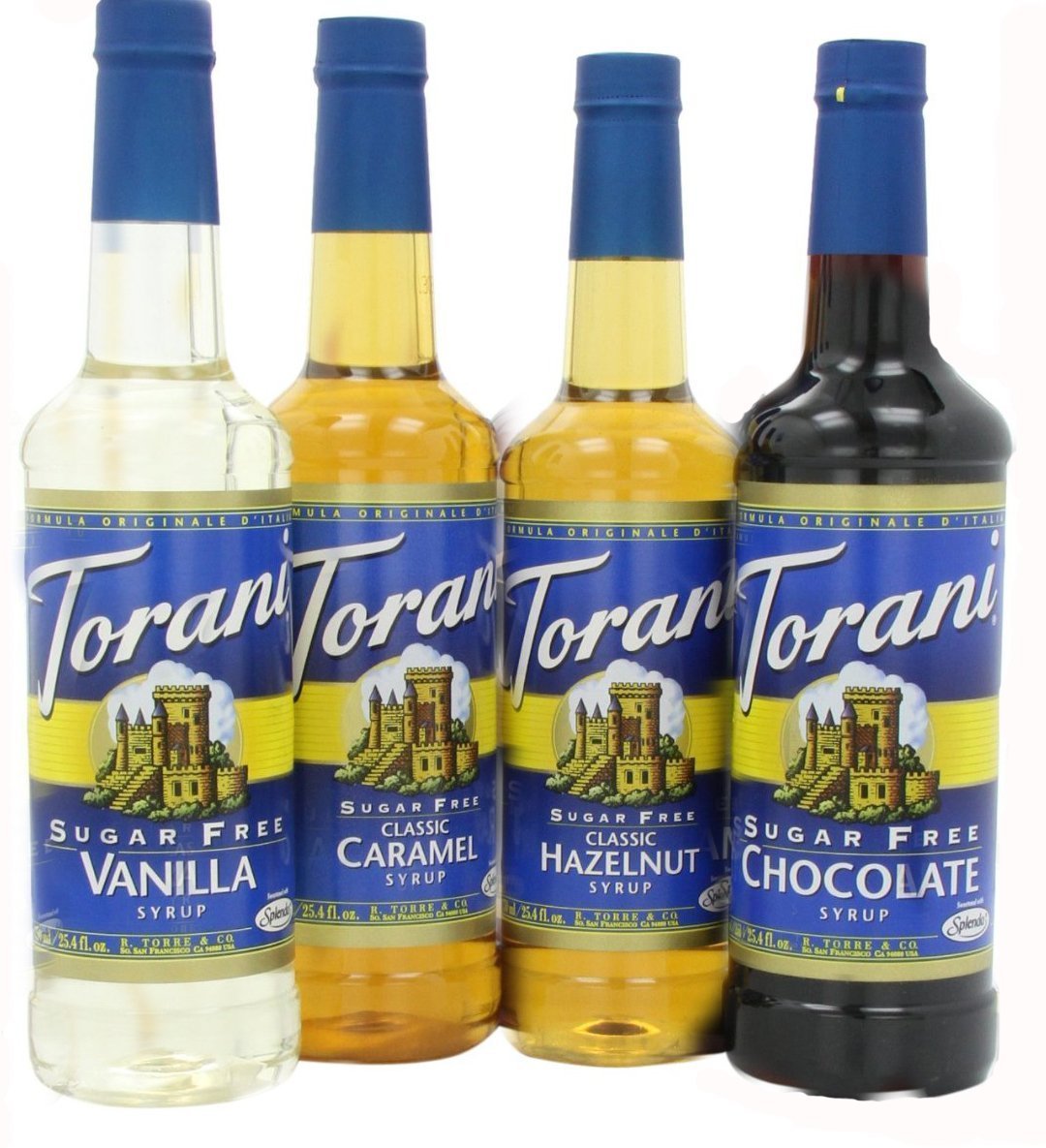 Torani Sugar Free Syrup Variety Pack for coffee, 25.4 Ounce Pack of 4 one each of Sugar free