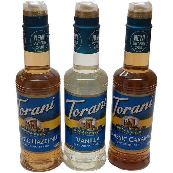 Torani Sugar Free Vanilla, Classic Hazelnut, & Caramel 12.7 Oz (Variety Pack of 3)