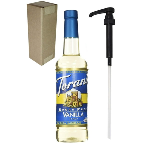Torani Sugar Free Vanilla Flavoring Syrup, 750Ml (25.4 Fl Oz) Bottle Individually Boxed, With Black Pump