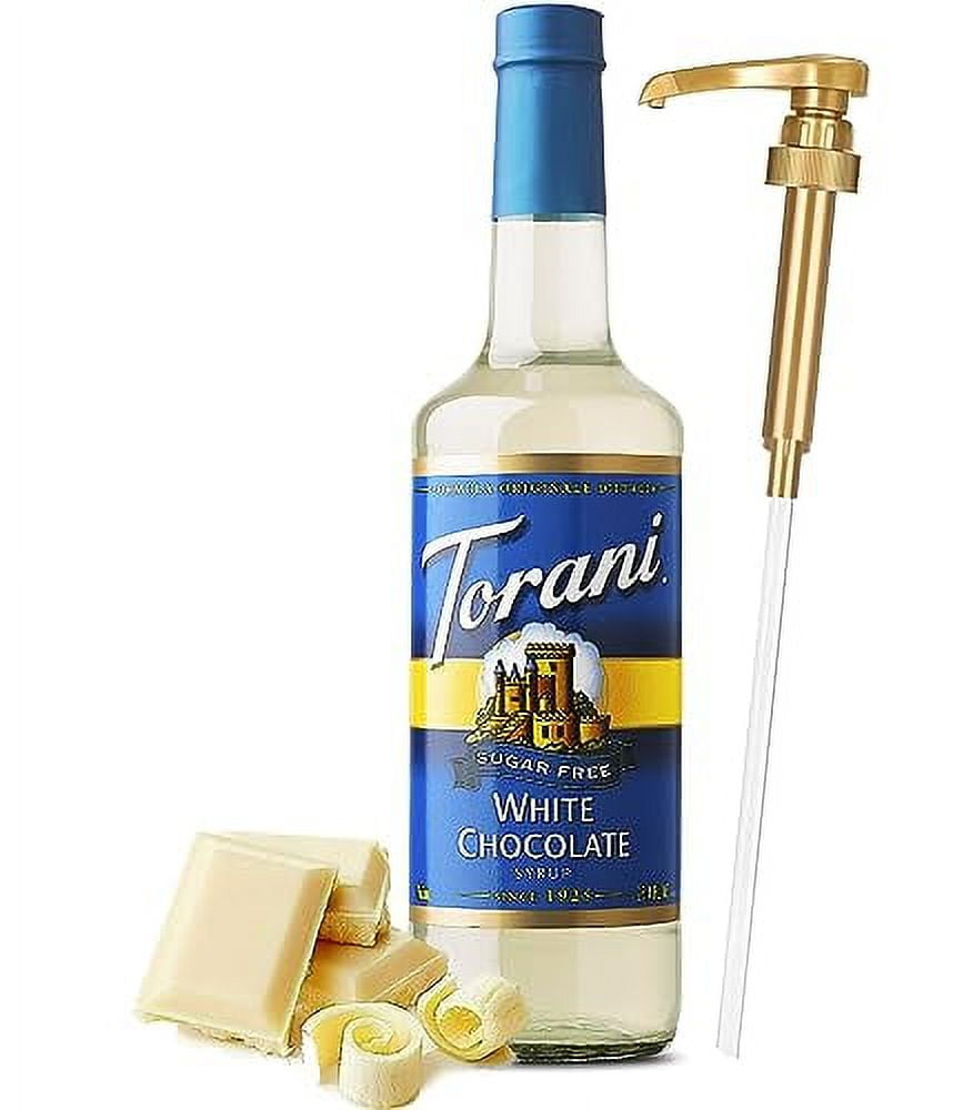 Torani Sugar Free White Chocolate Syrup with Little Squirt Syrup Pump, 750ml 25.4 Ounces