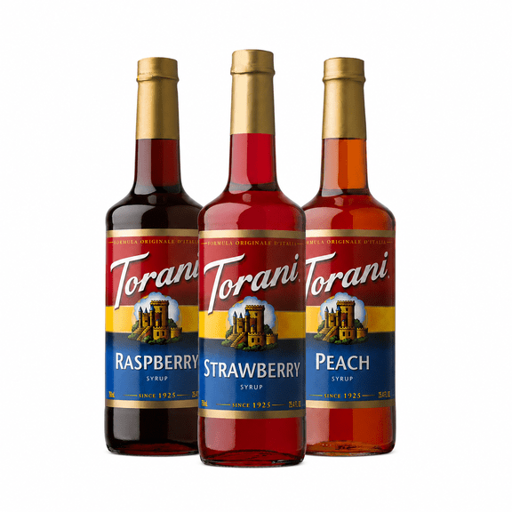 Torani Syrup Fruit Flavors 3 Pack, Raspberry, Strawberry and Peach, 750 Ml, (Bottle).