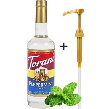 Torani Syrup, Peppermint, 25.4 Ounces + Gold Syrup Pump